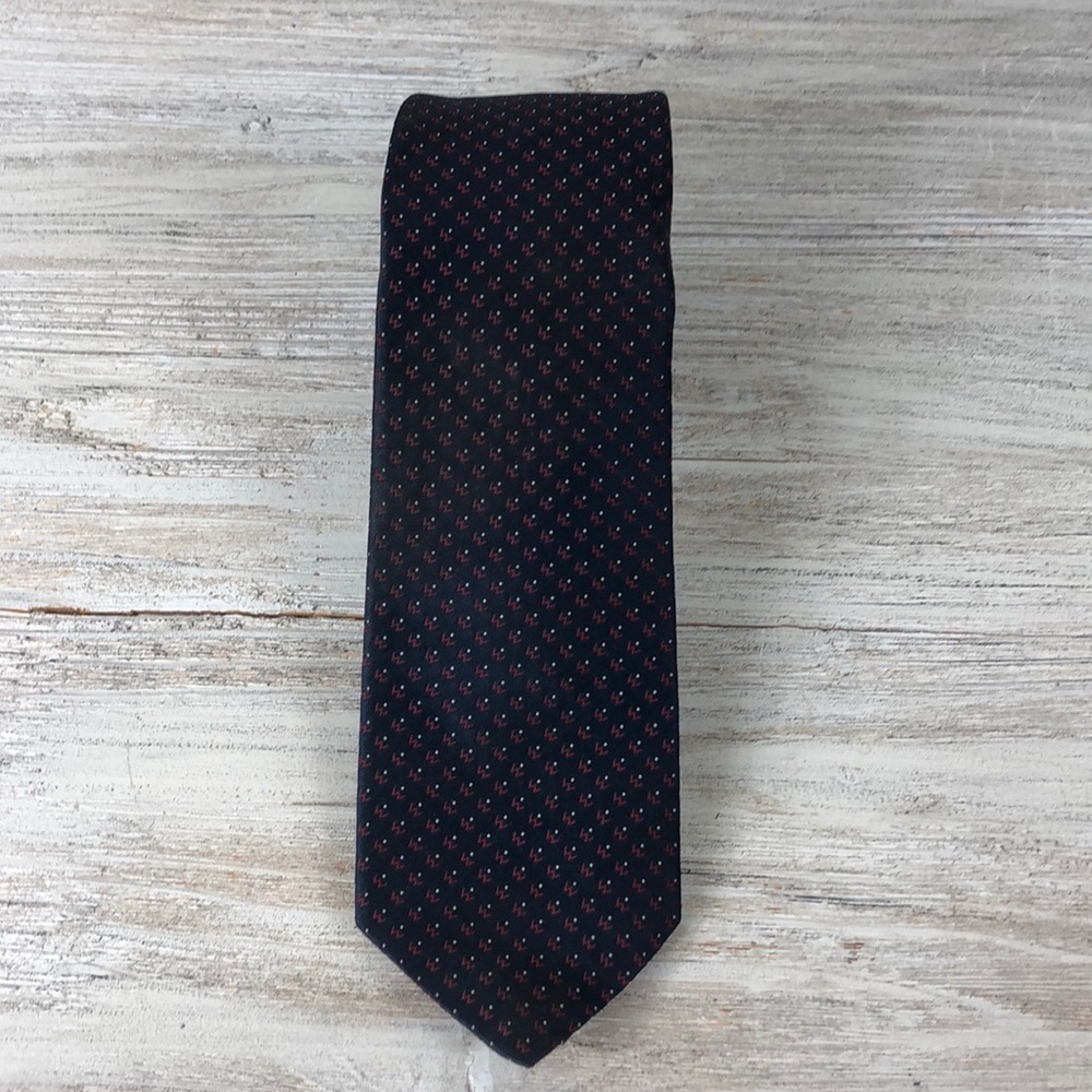 Vtg Christian Dior Navy Red Skinny Polyester Tie - Picture 3 of 8